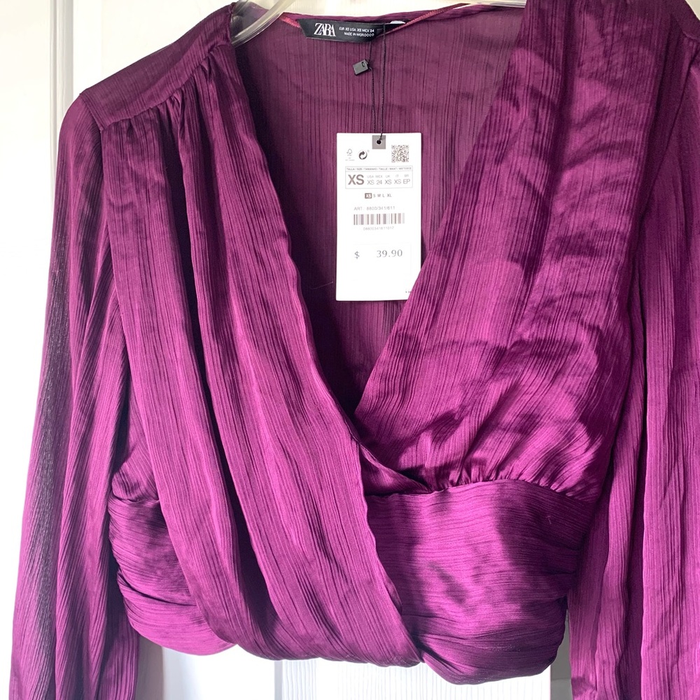 Zara Long Sleeved Crop Blouse - Purple